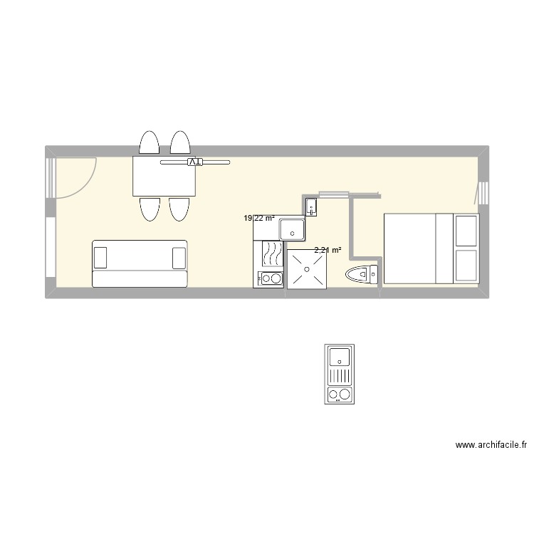 plan initial appart. Plan de 2 pièces et 21 m2