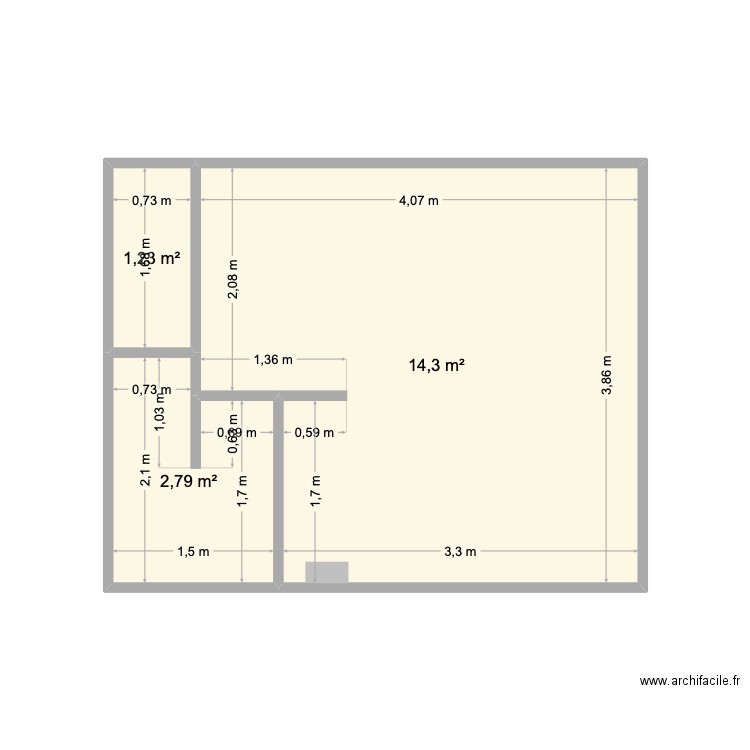 VIDELO. Plan de 3 pièces et 18 m2