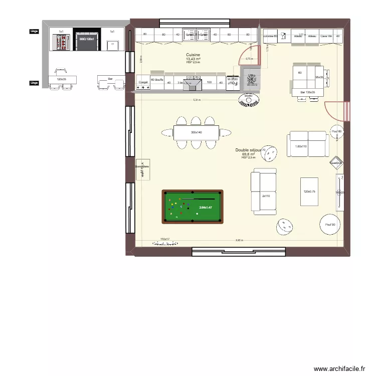 Coupiac Cuisine Sejour. Plan de 2  et 83 m²