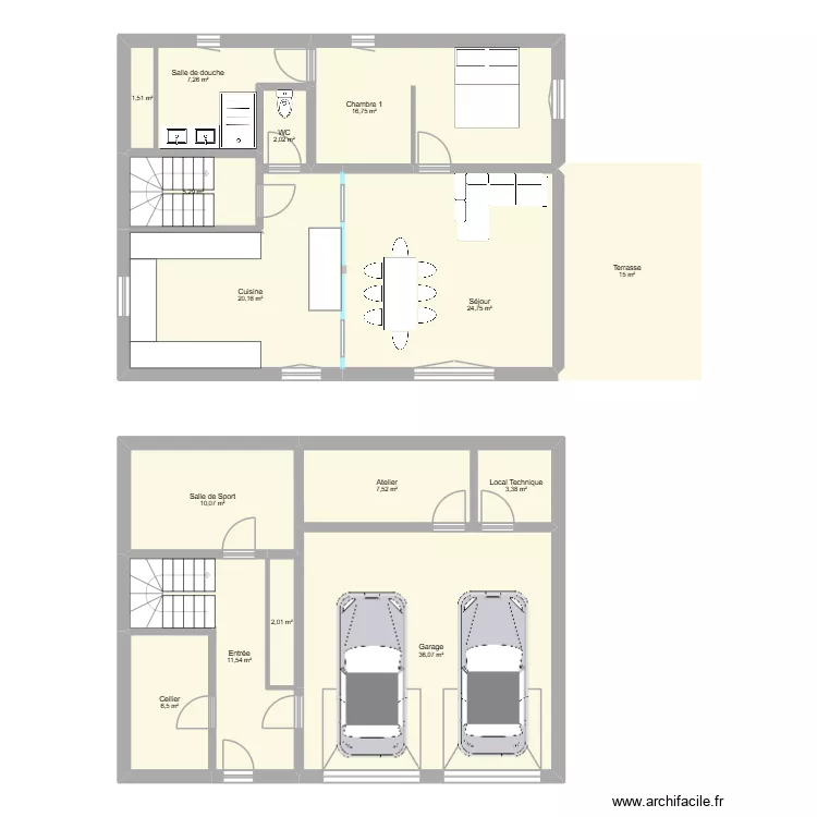 MAISON MRT V2. Plan de 15  et 170 m²