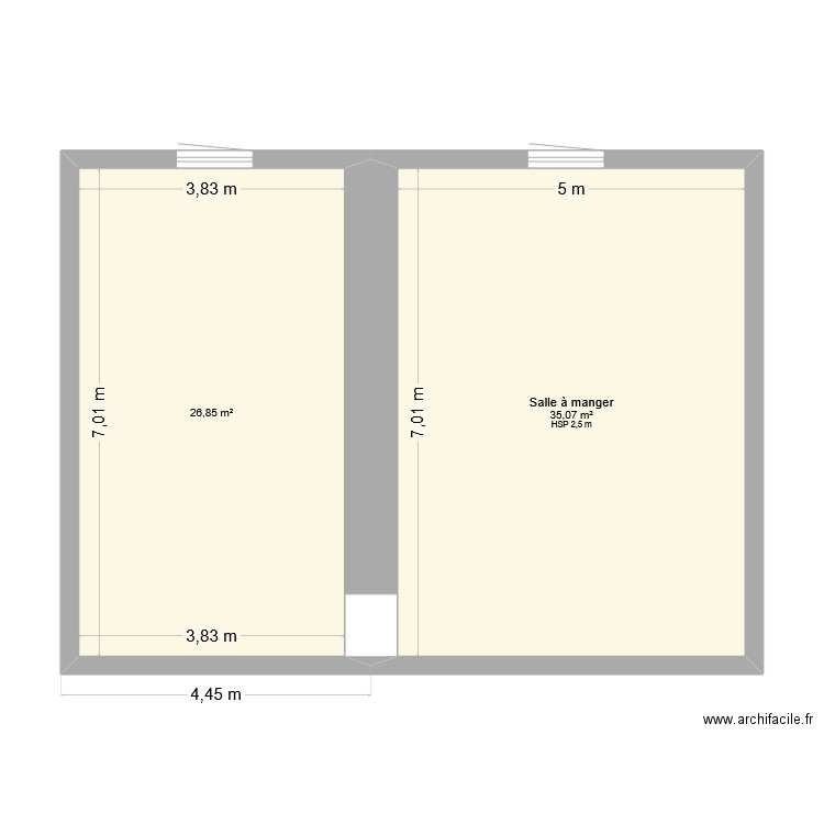 parquet rdc. Plan de 2 pièces et 62 m2