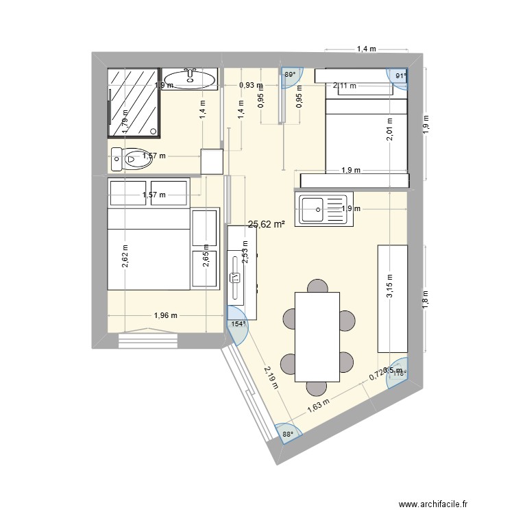 la toussuire. Plan de 1 pièce et 26 m2