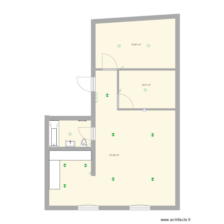 immeuble plc du chapitre. Plan de 3 pièces et 70 m2