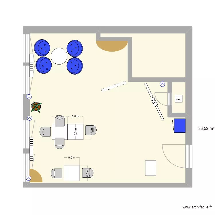 salle309 mobilier. Plan de 1  et 34 m²