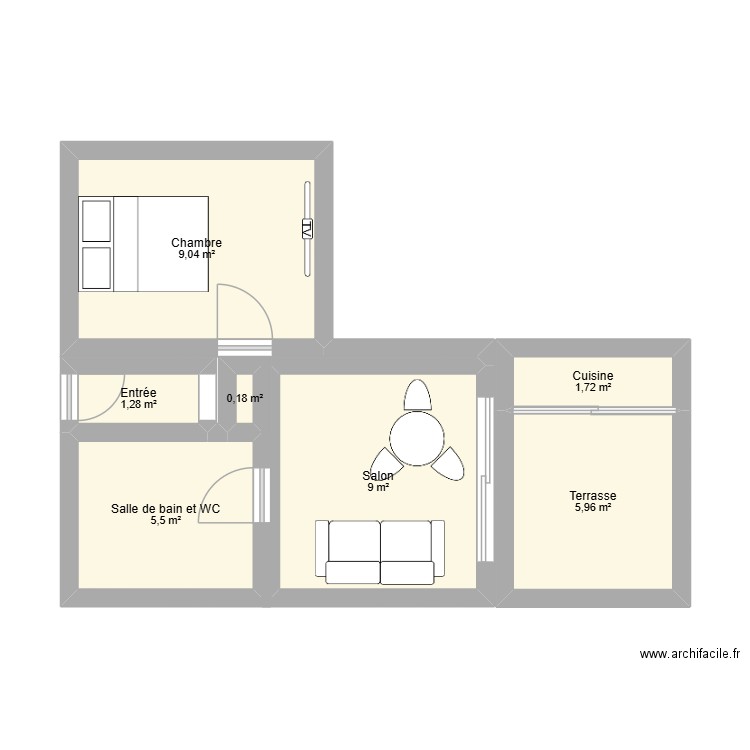 plan 2 petit canal. Plan de 7 pièces et 33 m2