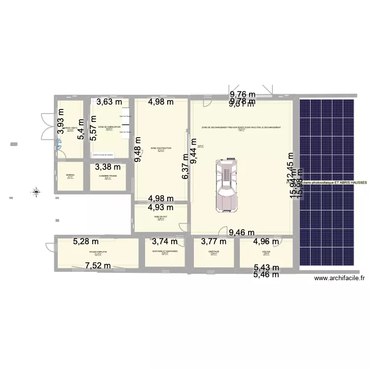 miellerie. Plan de 12  et 283 m²