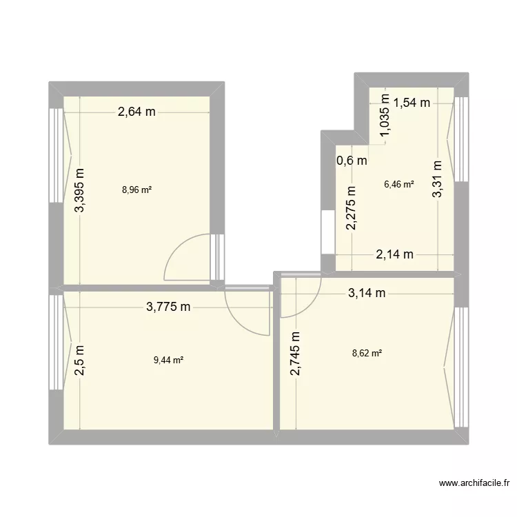 &eacute;tage version initiale. Plan de 4  et 33 m²