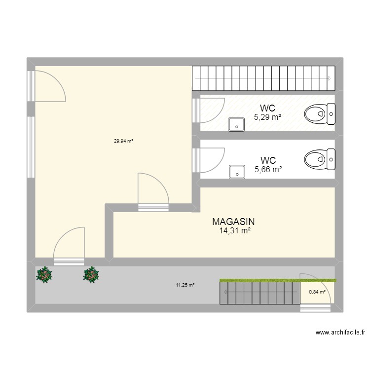 usine rdc. Plan de 6 pièces et 68 m2