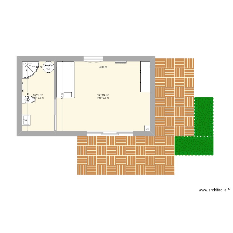 Dépendance. Plan de 2 pièces et 23 m2