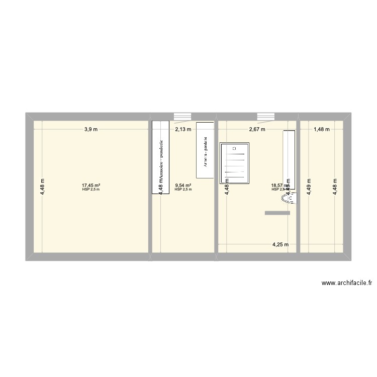 suite  parentale. Plan de 3 pièces et 46 m2