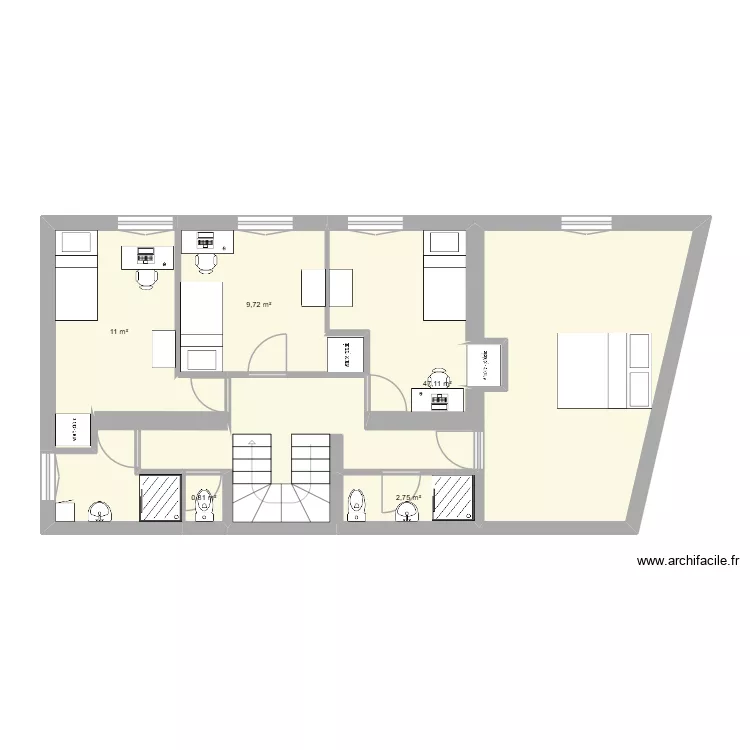 1er &eacute;tage version V3.8. Plan de 5  et 71 m²