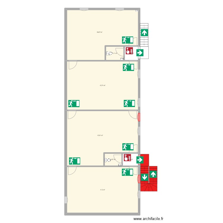 Timon david - étage annexe- sécurité AT5. Plan de 8 pièces et 179 m2