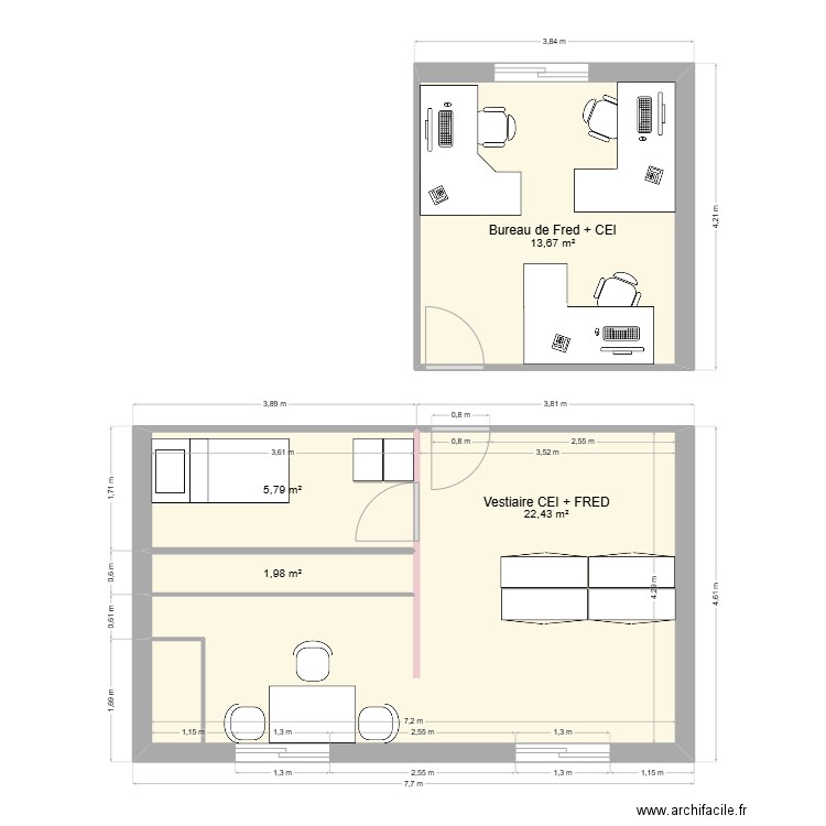 Bureau CEI Camargue. Plan de 4 pièces et 44 m2