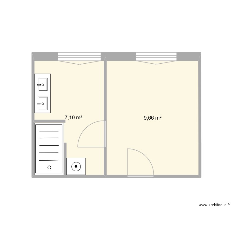 salle de bain 2. Plan de 2 pièces et 17 m2