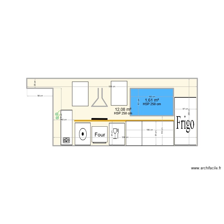 cuisine maison surcouf vue de face . Plan de 2 pièces et 15 m2