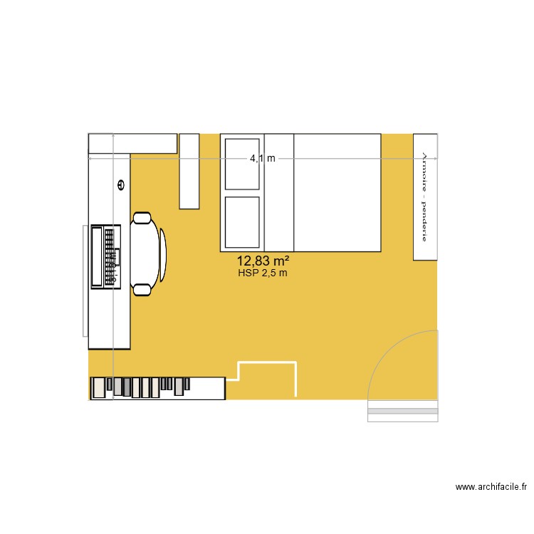 chambre leo. Plan de 1 pièce et 13 m2