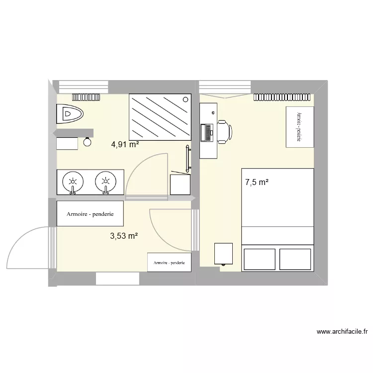 travaux rdc. Plan de 3  et 16 m²
