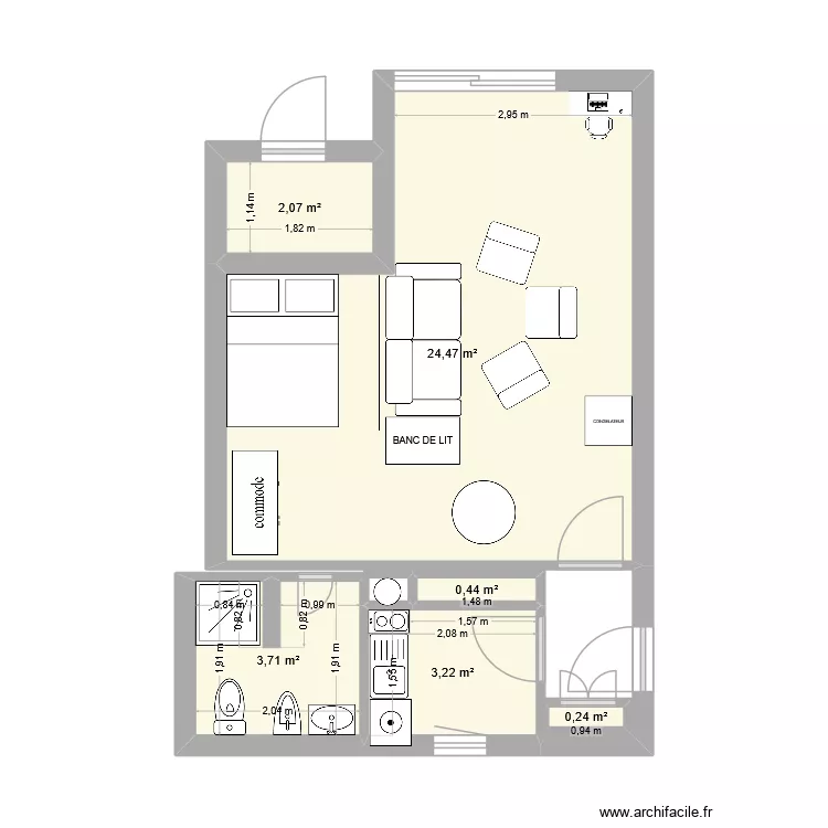 SANDRINE 1. Plan de 6  et 34 m²
