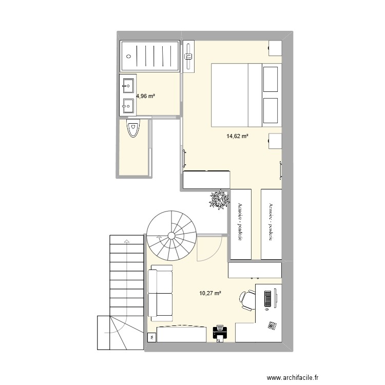 ETAGE VIERGE. Plan de 3 pièces et 30 m2