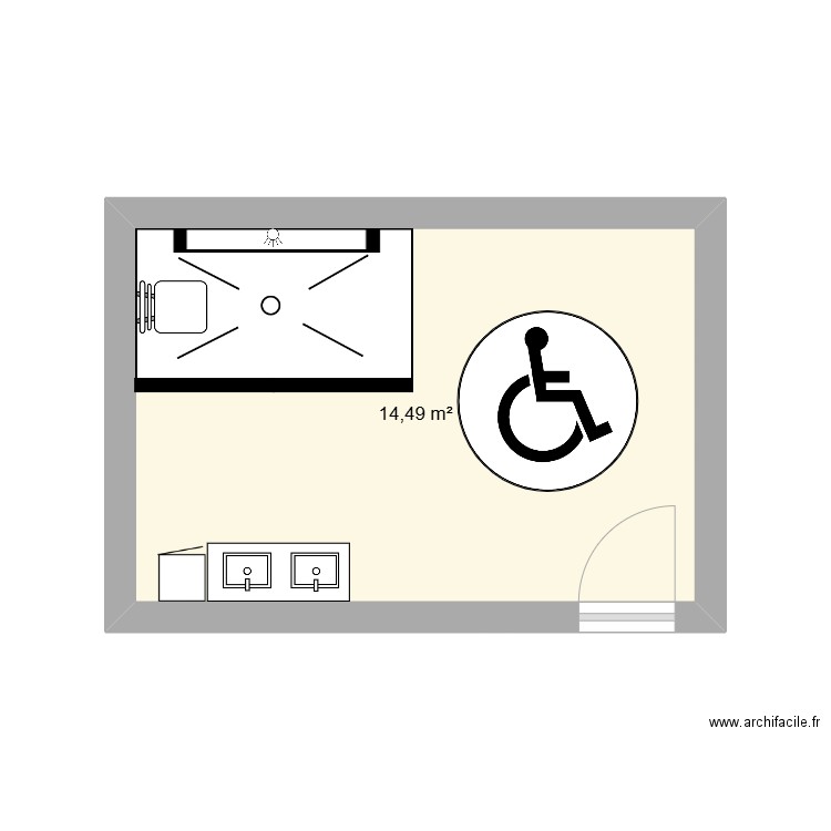 Plan aménagé. Plan de 1 pièce et 14 m2