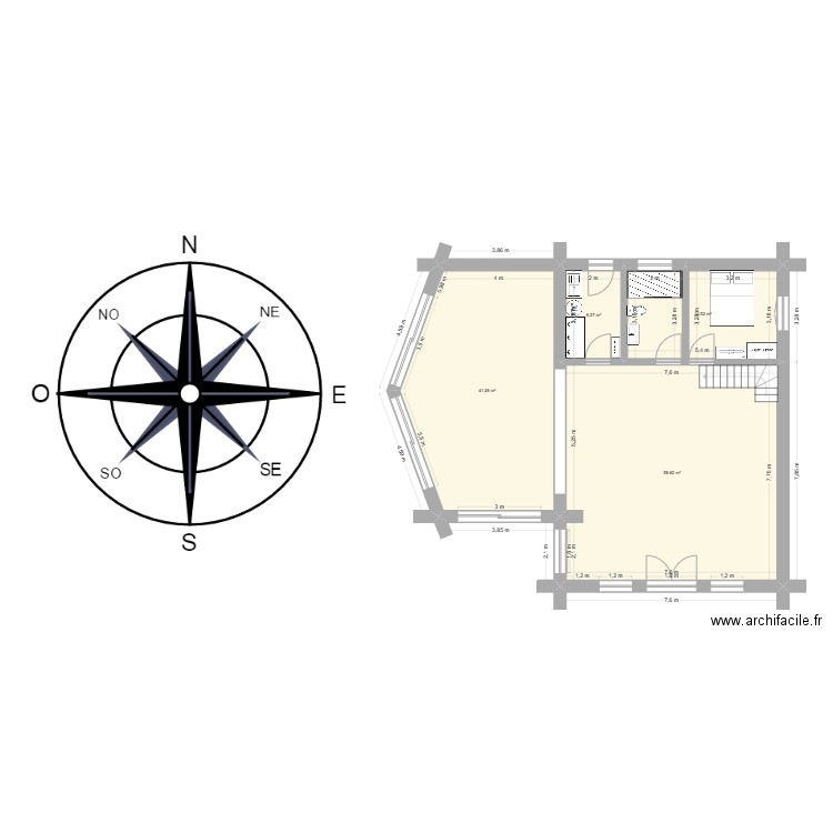 FUSTE. Plan de 4 pièces et 123 m2