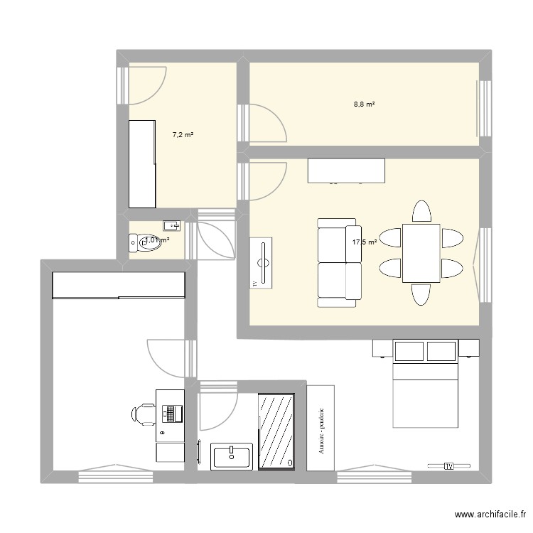 chambre1. Plan de 4 pièces et 35 m2