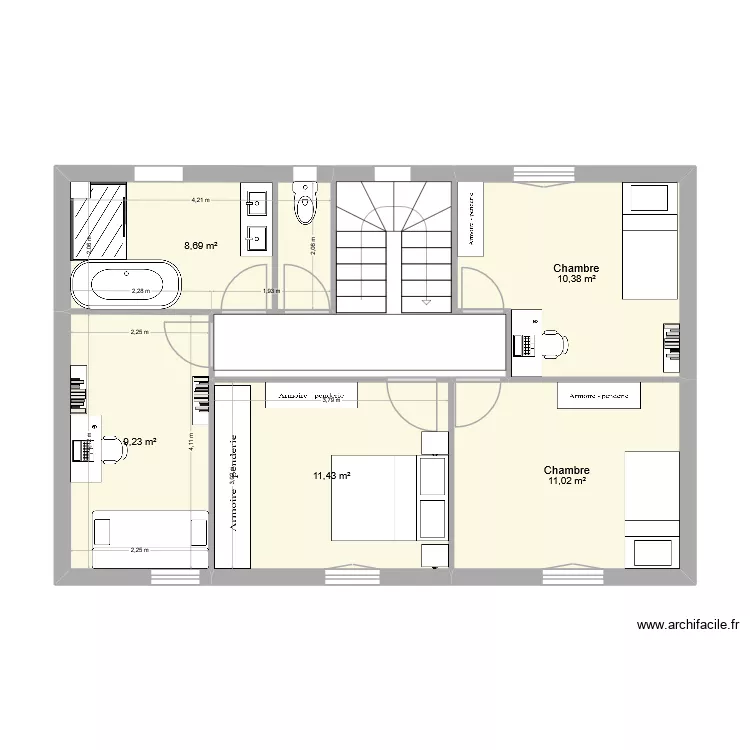 etageP2. Plan de 5  et 51 m²