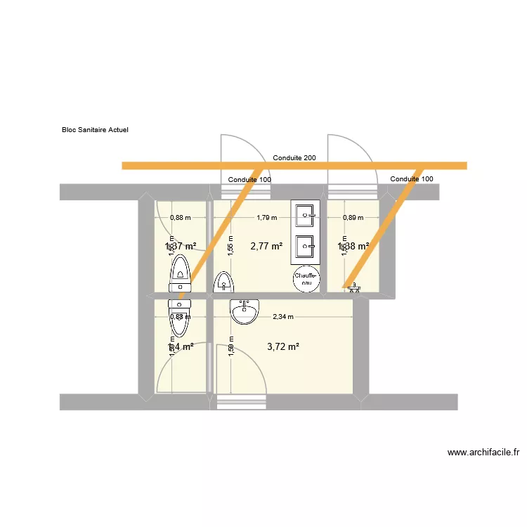 Bloc Sanitaire actuel. Plan de 