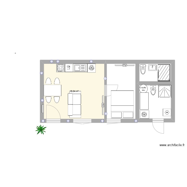 A louer. Plan de 1 pièce et 17 m2