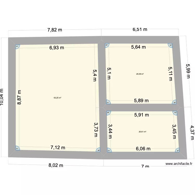 hourdis. Plan de 3  et 113 m²