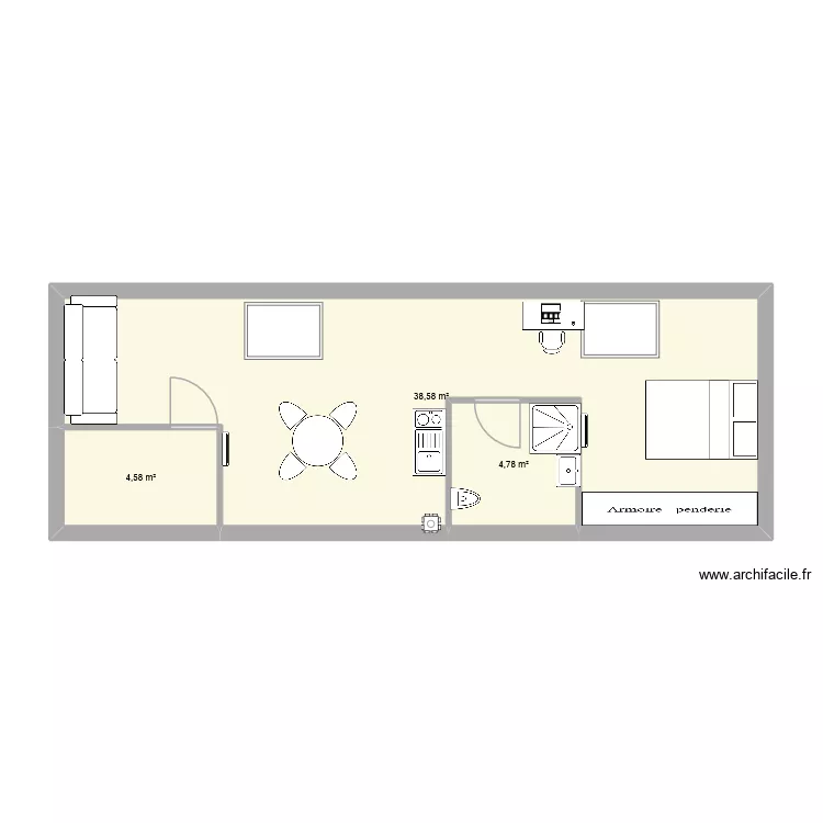 grenier. Plan de 3 pièces et 48 m²