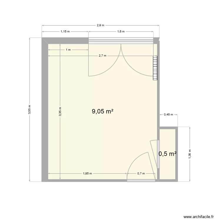 7 -M. Sandie à Valence - Chambre A sans meuble. Plan de 2 et 10 m² 7 -M. Sandie à Valence - Chambre A sans meuble. Plan de 2 et 10 m²