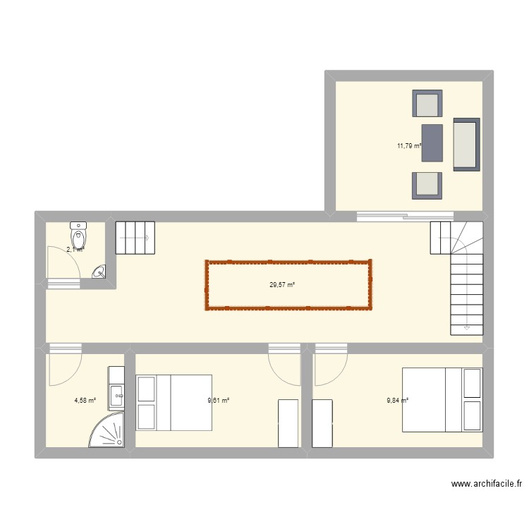  étage maison C1. Plan de 6 pièces et 67 m2