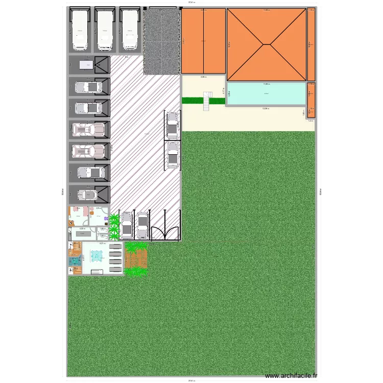 Forchies 2 Garage v2. Plan de 27 pièces et 1987 m²