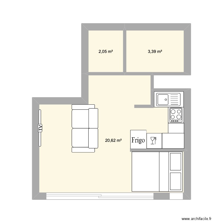 23 Grands Champs. Plan de 3 pièces et 26 m2
