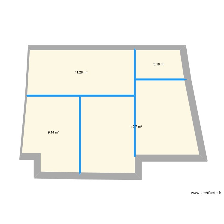 Forme 3. Plan de 4 pièces et 43 m2