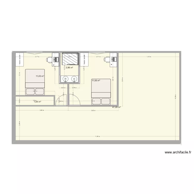 Chambre des enfants V2. Plan de 5 Pièces et 74 m² Chambre des enfants V2. Plan de 5 Pièces et 74 m²