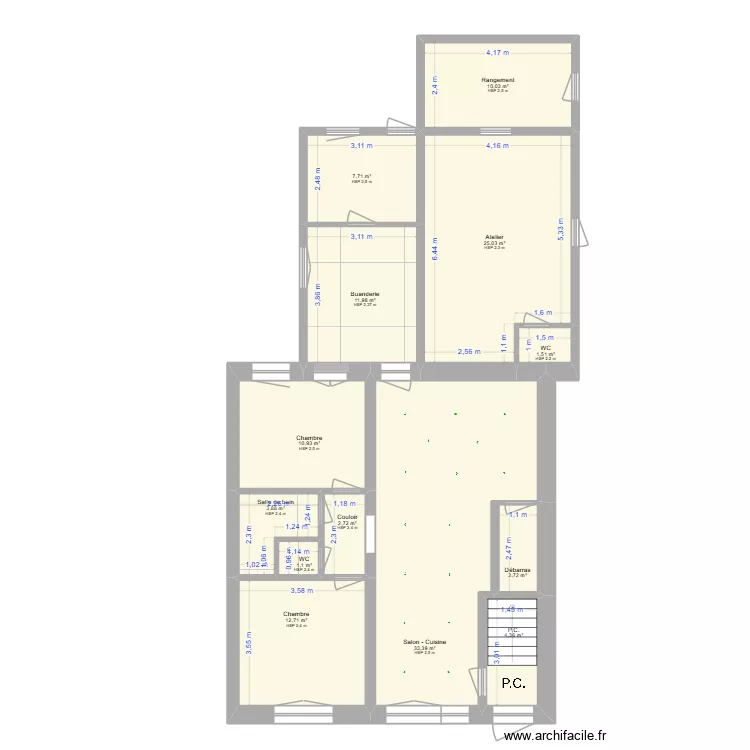Plan Appart n&deg; 1 _RDC Mobilier 4. Plan de 13  et 128 m²