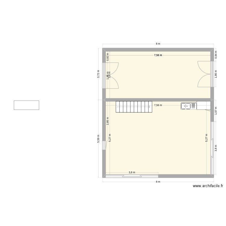 commun. Plan de 2 pièces et 66 m2