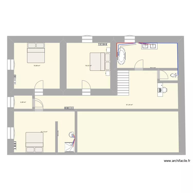 Etager. Plan de 5  et 142 m²