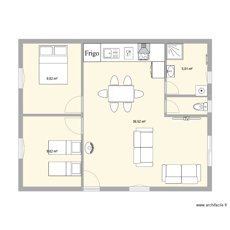 CASEDDU. Plan de 4 pièces et 61 m2