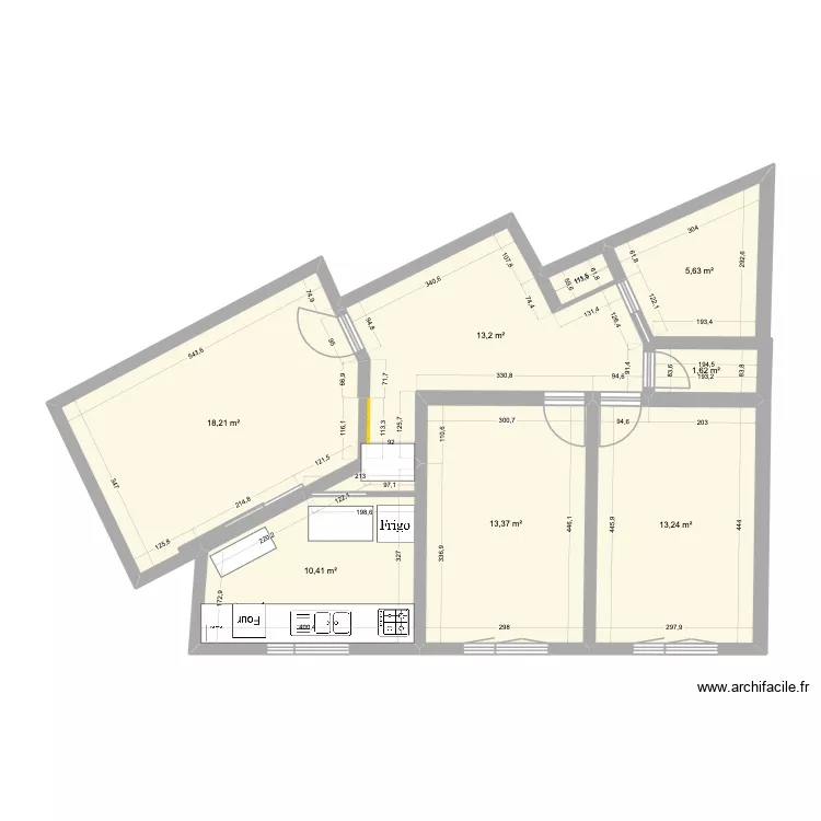 saloncuisine. Plan de 7  et 76 m²