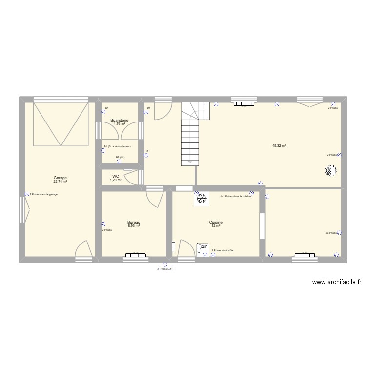 Pernois - RDC. Plan de 6 pièces et 95 m2
