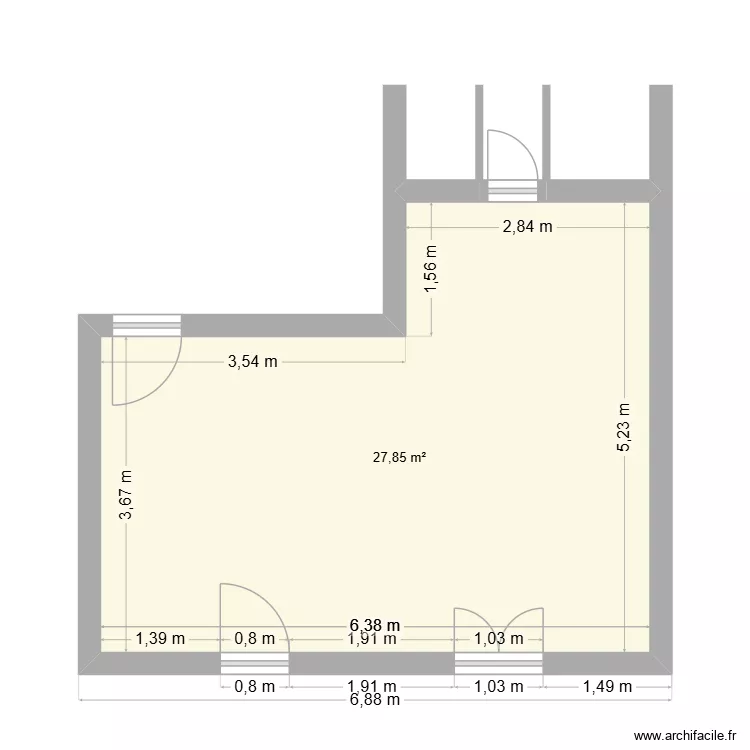 SAM CUIS. Plan de 1  et 28 m²