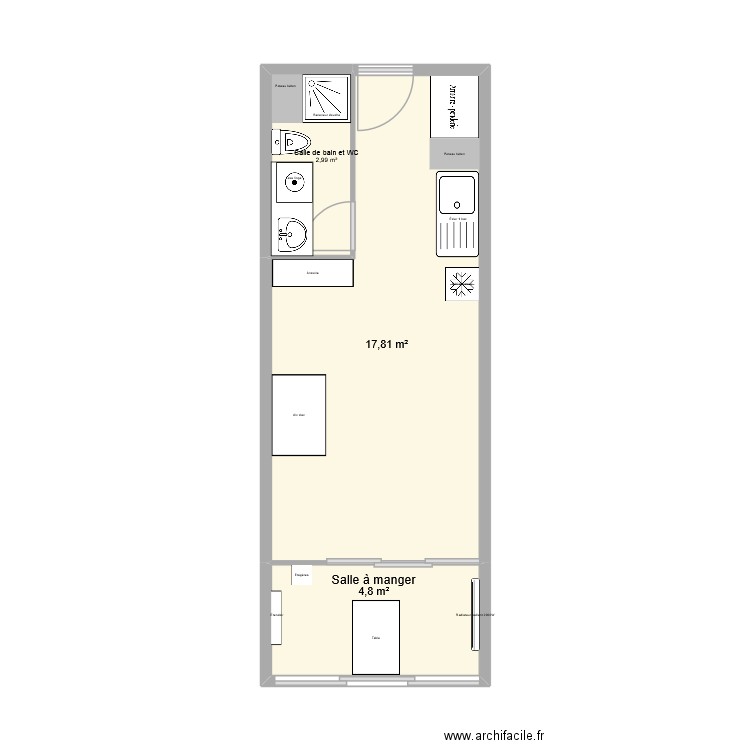 Carnon Omahas. Plan de 3 pièces et 26 m2