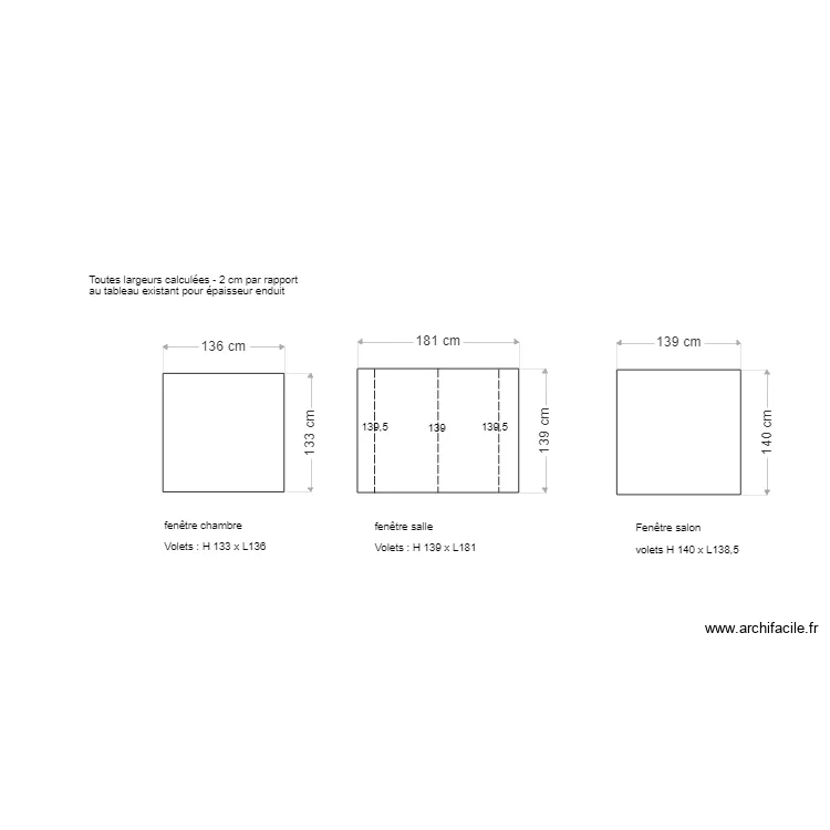 Cotes volets. Plan de 