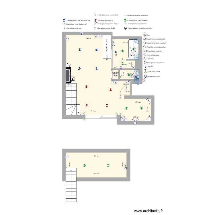 appartement - plan elec. Plan de 4 pièces et 43 m2