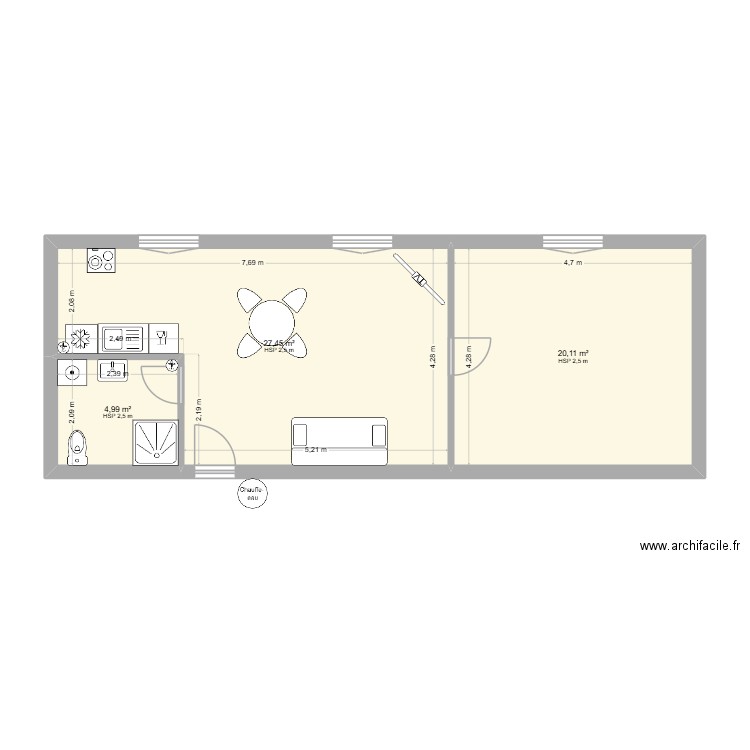 appartement comble gourlizon. Plan de 3 pièces et 53 m2