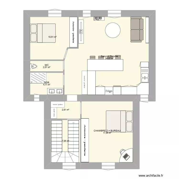 Appart Mairie. Plan de 7 Pièces et 78 m²