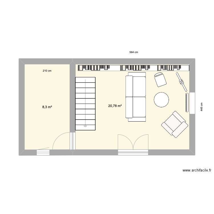 Rez-de-chaussée. Plan de 2 pièces et 29 m2